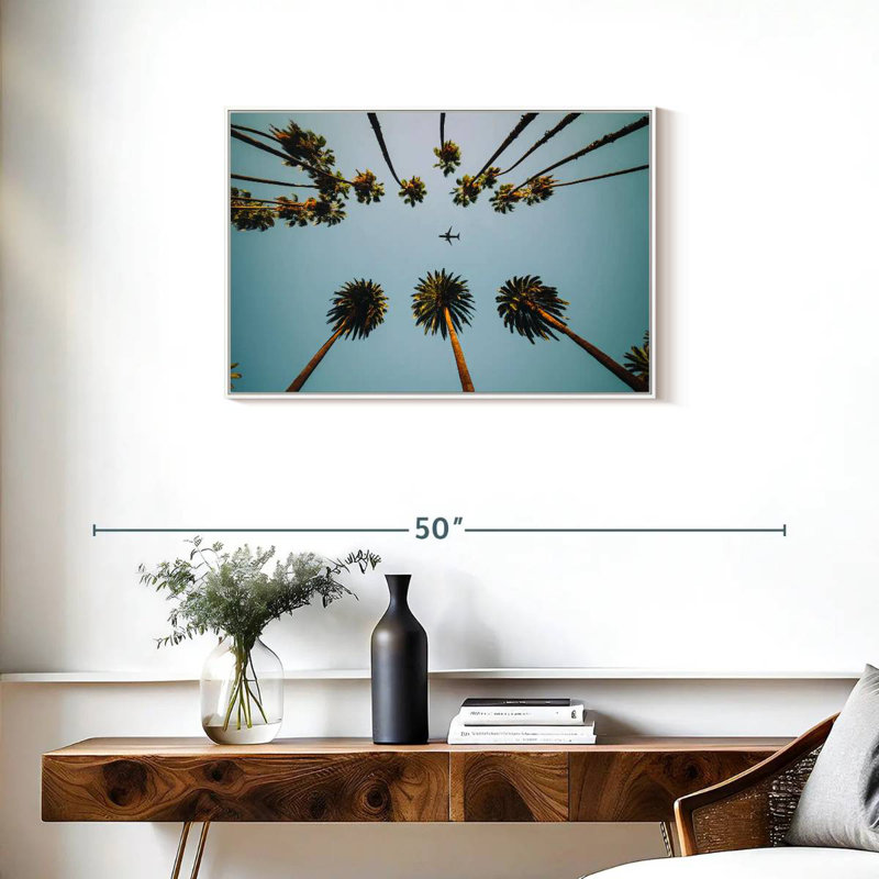 Avion sous les palmiers, Cadre flottant blanc, 31 po x 21 po