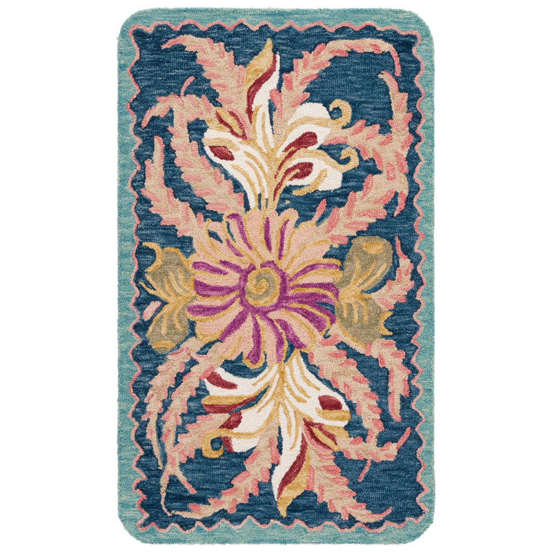 Bozeman 367 Hand Tufted Wool/Cotton Floral Rug in Blue/Pink, Rectangle 3' x 5'