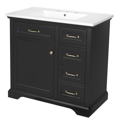36" Bathroom Vanity With Sink, Ceramic Sink, 2 Tip-Out Drawers, Soft Close Door Hinges, Bathroom Vanity