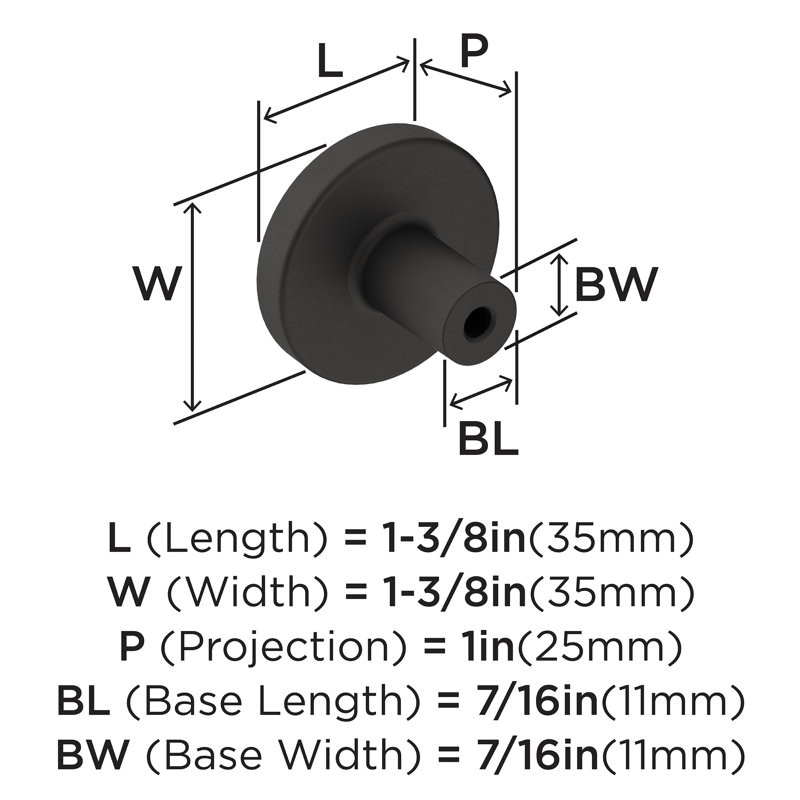 Poignée ronde pour armoire - Basics by Wayfair ™, Noir mat, 25