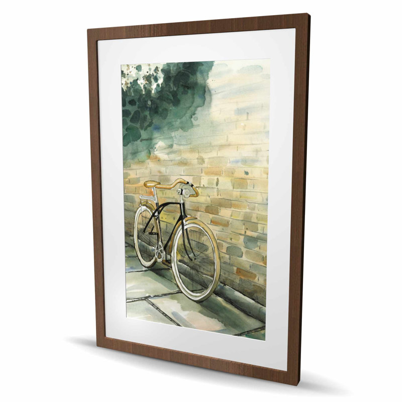 Vieux vélo urbain | Imprimé mat brun encadré pour la décoration intérieure, H 36 po x l 24 po, Brun