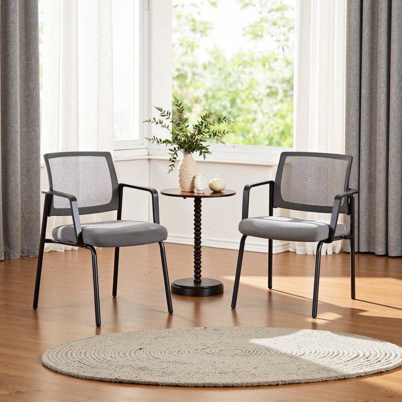 2 Pack Mesh Back Stacking Arm Chairs, Guest Reception Chairs, Ergonomic Office Chair with Armrests, Gray
