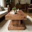 Table basse en bois massif naturel avec plateau épais et double piètement - Design rustique minimaliste-835966615
