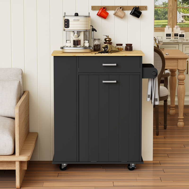 Îlot de cuisine roulant avec rangement pour poubelle, Noir