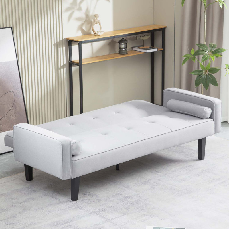 Console en bois massif 71,65 po Trayon, Tissu gris pâle