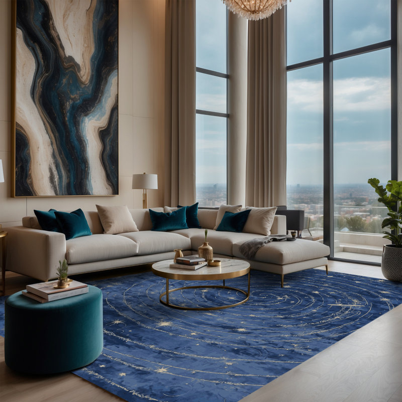 Machine Washable Blue Area Rug