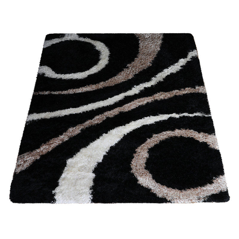 Heller Hand Tufted Shag Polyester Eco-Friendly Area Rugs - Rectangle, Black Color, Geometric Modern Design, High Pile Thick Handmade Anti Skid Area Rugs for Living Room, Bed Room