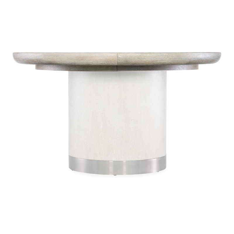 Modern Mood Round Dining Table with 1-18in Leaf, Light Wood/Diamond/Pewter, Light Wood/Diamond