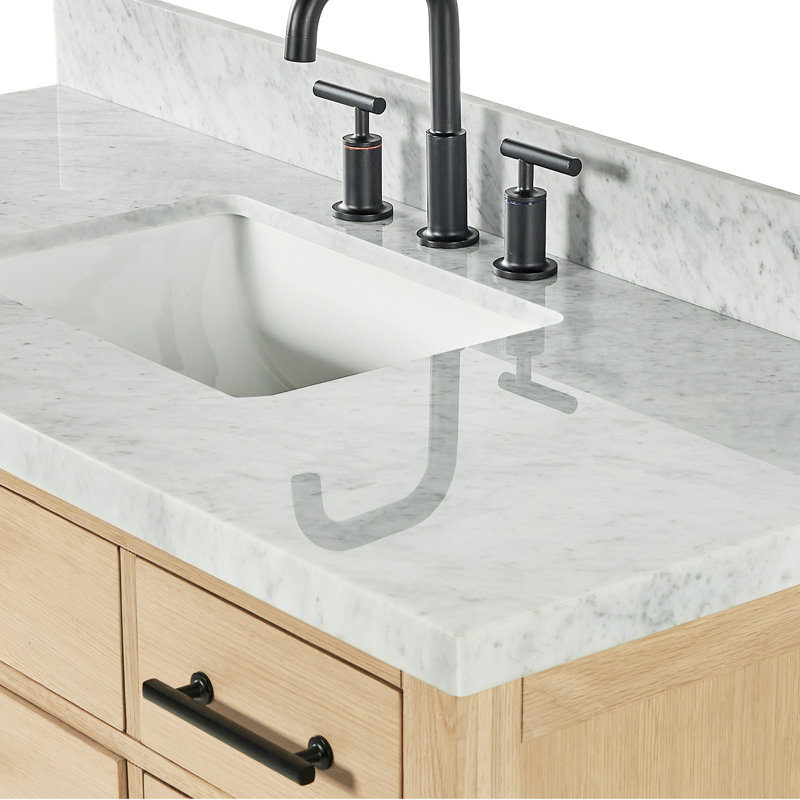 ARIEL Camila 61 Single Sink Bathroom Vanity with Pure White Quartz Top, Rectangular, Carrara Marble, 61"