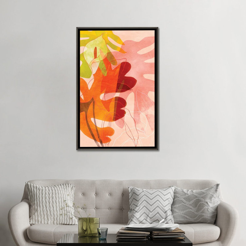 «Leaves Minimal» par Ana Rut Bré - impression d'art graphique, Aucun mat, H 48 po x l 32 po x P 1,5 po, Toile avec cadre gris