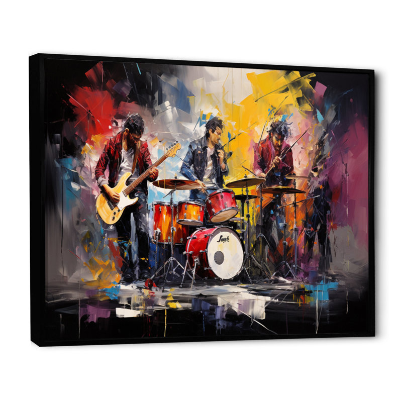 Rock Band In Action III sur toile, H 30 po x l 40 po x P 1,5 po, Cadre flottant noir