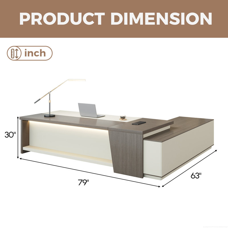 L-Shaped Executive Desk With Digital Lock & Cable Management System, Left Hand Return, Wenge/White, 29.9" H x 78.7" W x 63" D