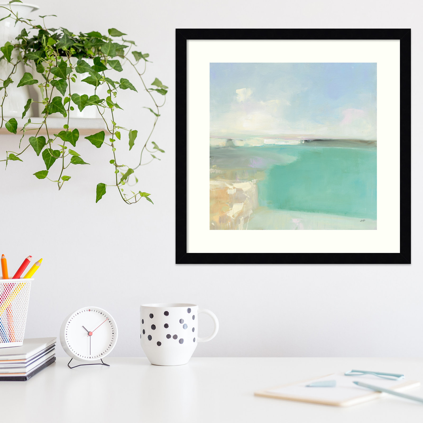 Summer Coastline by Julia Purinton, Black Framed Paper, 19" H x 19" W