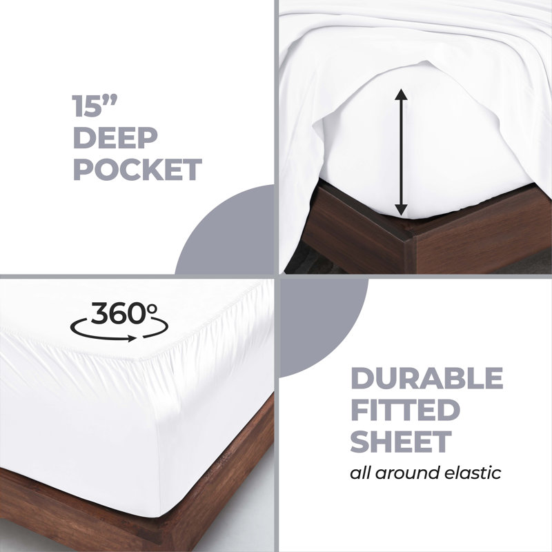 Modal From Beechwood 400 Thread Count Lightweight Cooling Solid Deep Pocket Bed Sheet Set, White