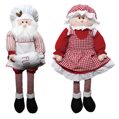 Plush Baking Santa and Mrs Claus Shelf Sitter Set of 2 Decorative Figurines for Christmas Indoor Use Multicolor Tabletop Mantel Decorations Perfect for Gift Giving and Hostess Gifts