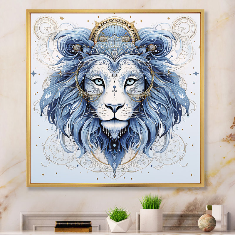 Signe du zodiaque Lion sur toile, H 30 po x l 30 po x P 1 po, Cadre flottant doré
