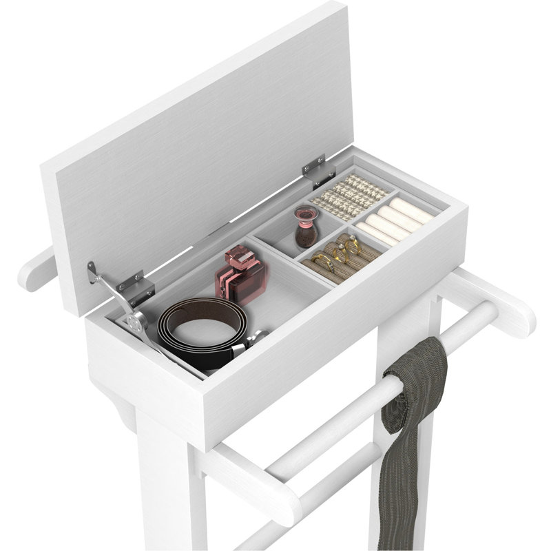 Black Portable Garment Rack,Clothes Valet Stand With Storage Organizer, White