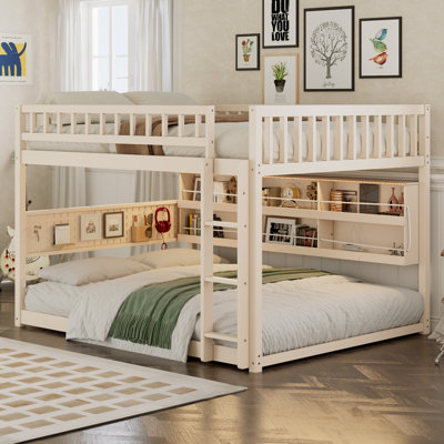 Lit superposé Nestora Full XL pour enfants en bois avec tablette intégrée et éclairage