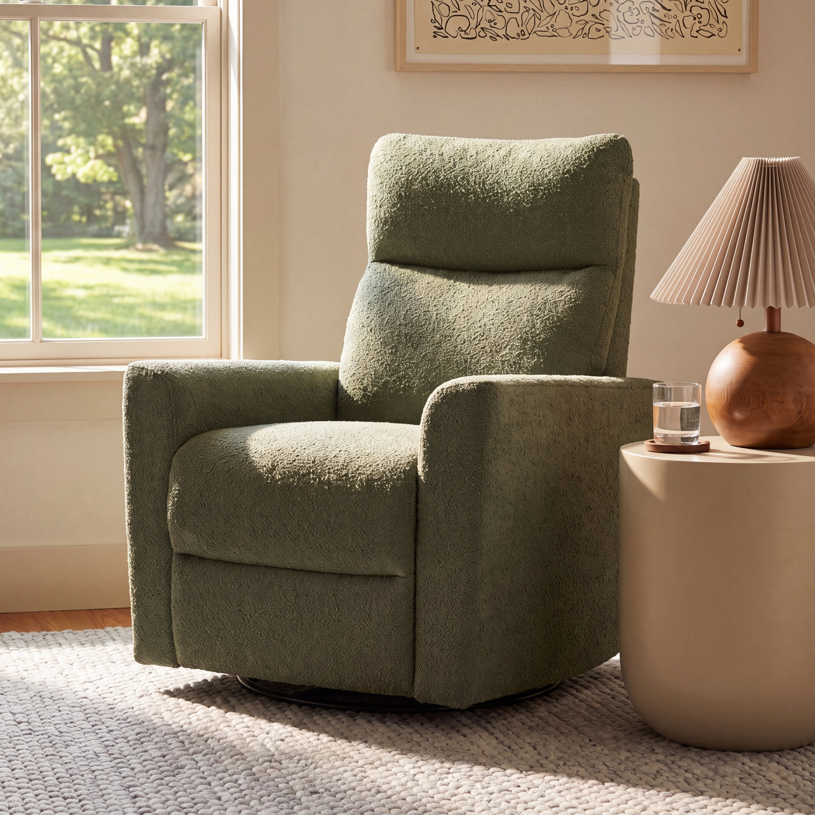 Soho Swivel Glider, Sage Boucle