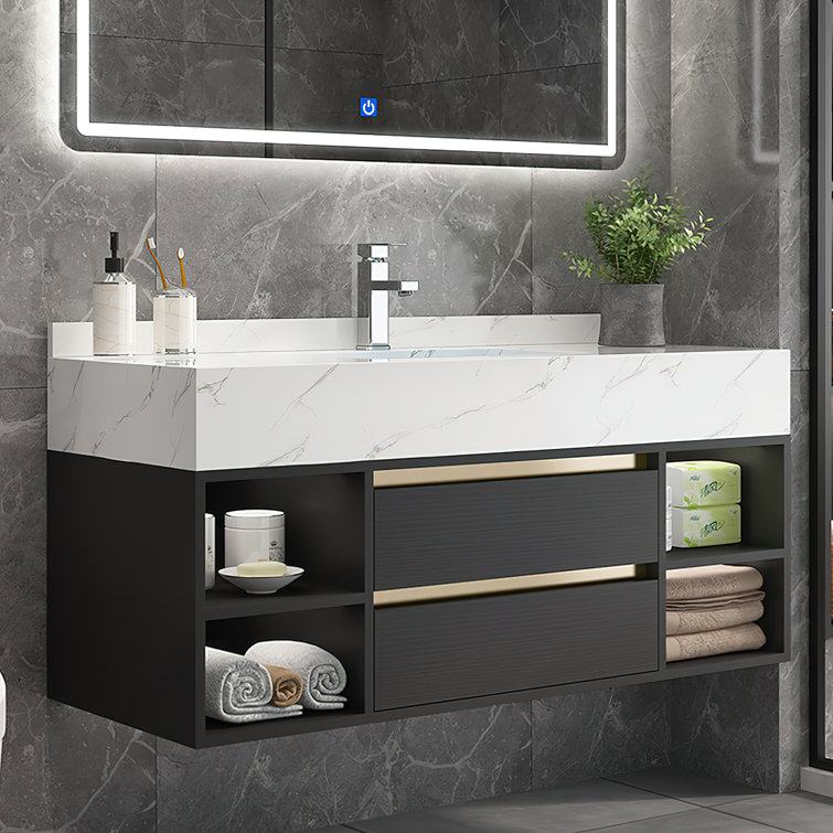 30'' Free-Standing Single Bathroom Vanity with Ceramic Vanity Top Latitude Run Sink Finish: Black