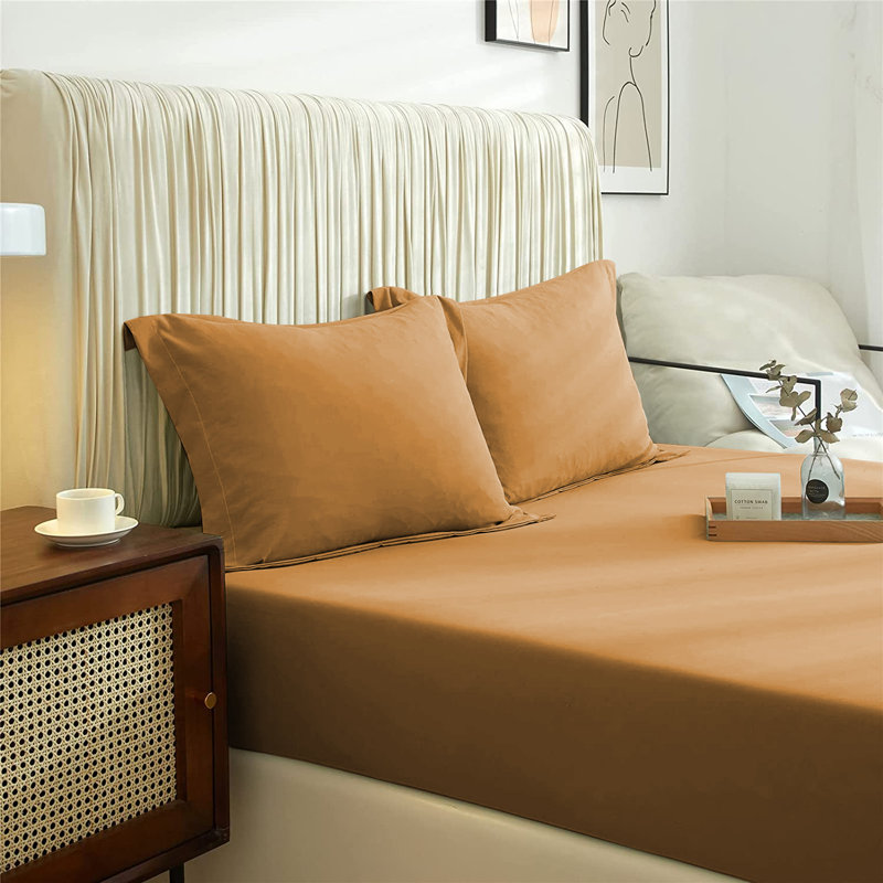 Super Soft Extra Deep Microfiber Brushed Fitted Sheet, Double (4'6), Ochre