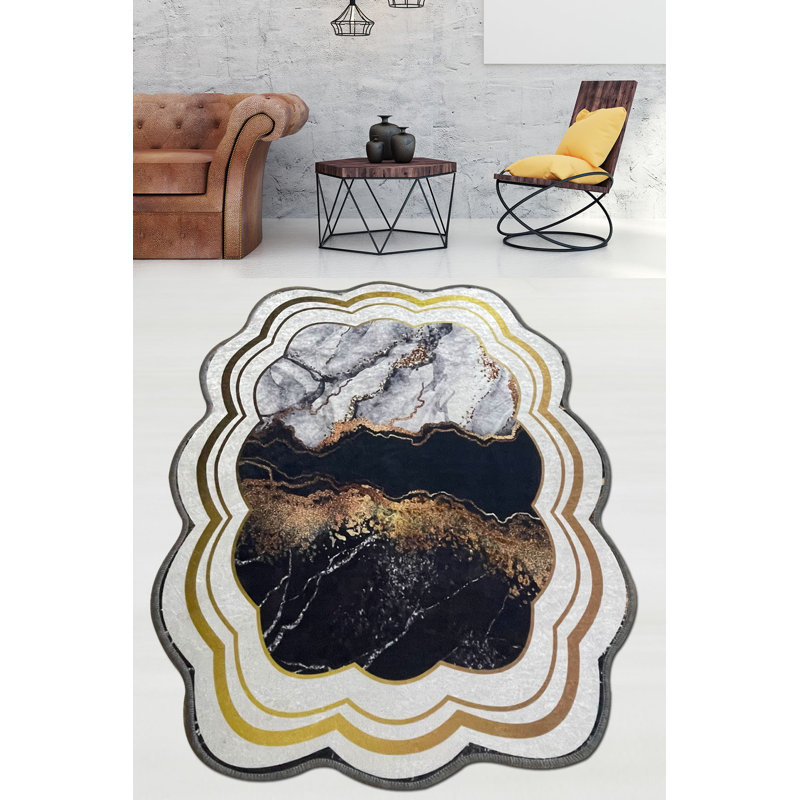 Tapis noir / gris Novelty, Nouveauté 4 pi 11 po x 6 pi 7 po