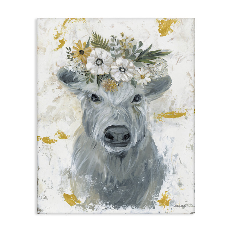 Toile grise grise avec fleurs par Mackenzie Kissell, H 40 po x l 30 po