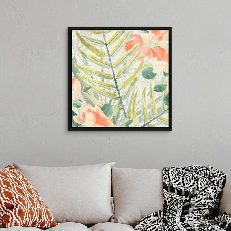 Palm Garden III, art mural sur toile, Toile avec cadre noir, H 32 po x l 32 po