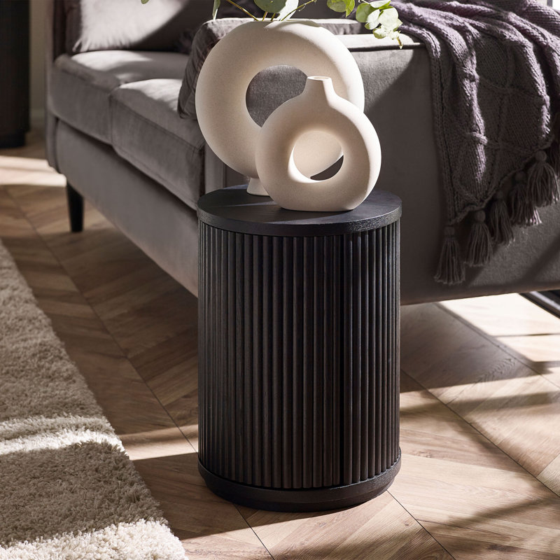 Auman Fluted Side Table With Door, Black