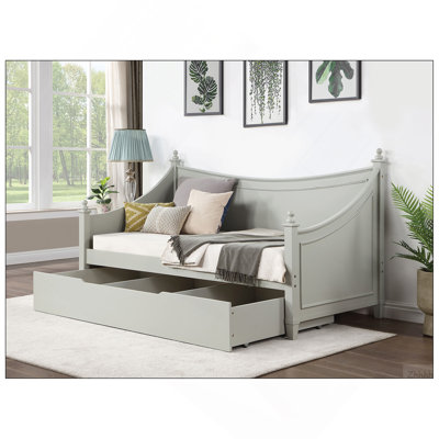Finition gris clair de style transitionnel, moulure de lit simple, conception de lit de jour pour lit simple, avec structure en bois massif