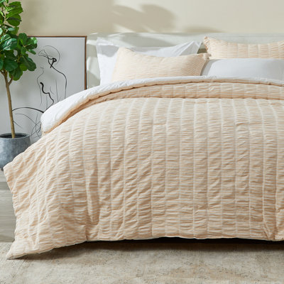100% Cotton Puckered 3 Pc Reversible Comforter Set with Shams