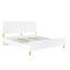 Lit Ek en métal blanc ultrabrillant - sans sommier, entièrement en k, motif à vagues, 39 lattes incluses, 4 pieds de support, capacité de 660 lb avec le ressort nécessaire, conception, lattes, charge