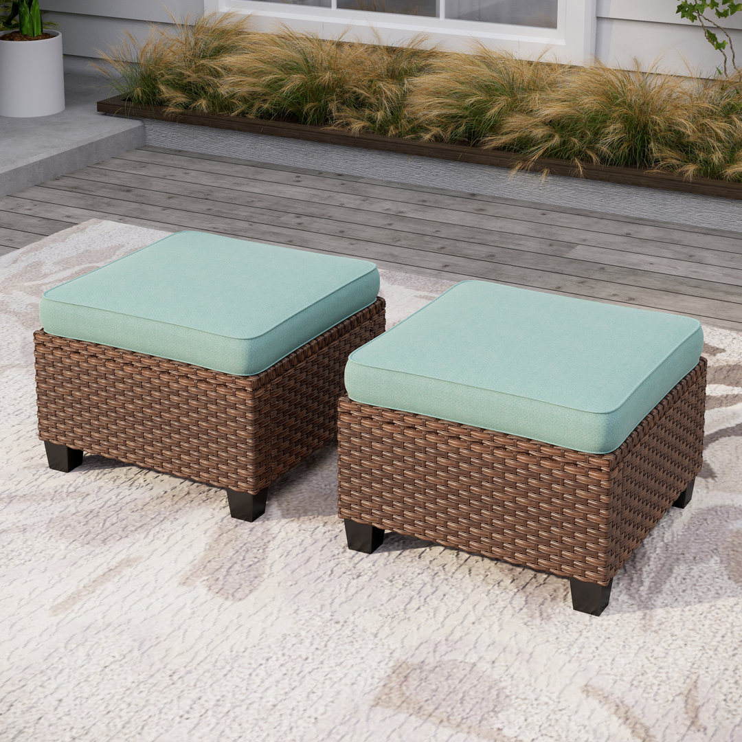 Argyri Wicker Outdoor Patio Ottomans (Set of 2) Lark Manor™ Cushion 