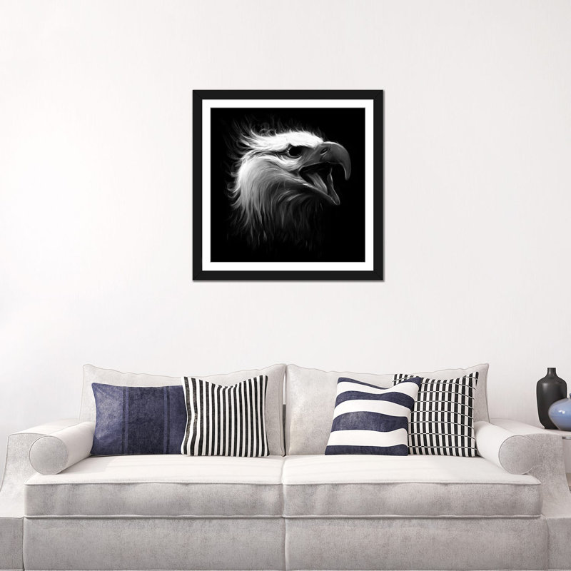 «Eagle Eye», impression sur toile tendue, Papier beaux-arts encadré noir, Blanc, H 24 po x l 24 po x P 1 po
