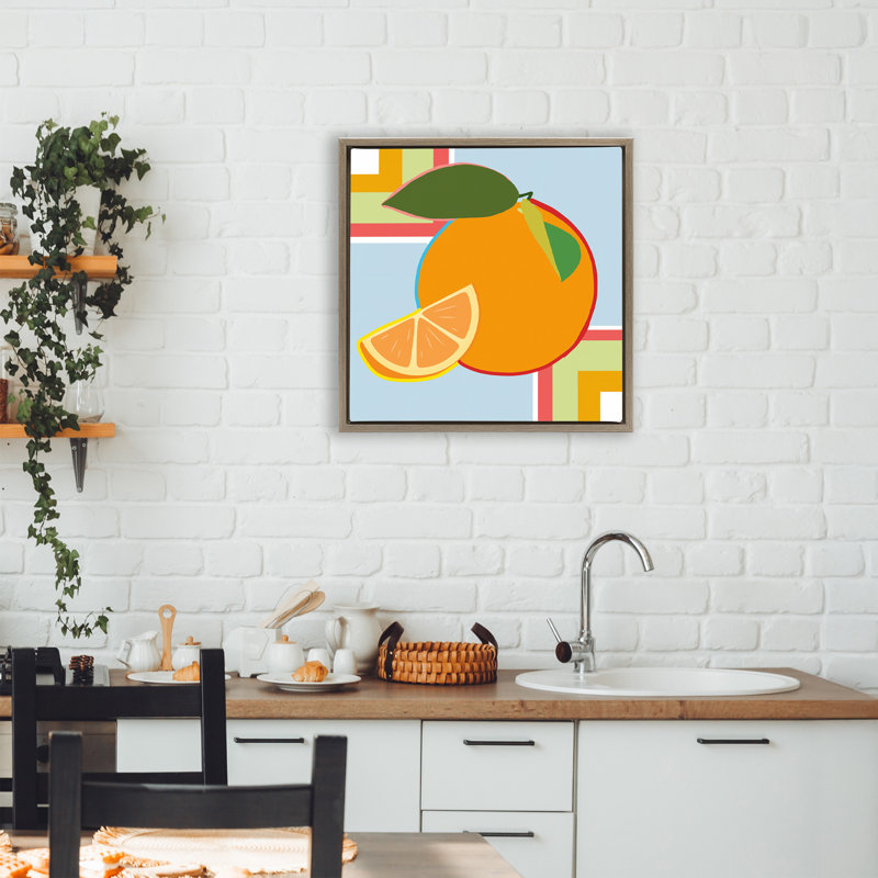 Cadre flottant géométrique à fruits orange, design par Daniela Santiago, Cadre flottant orme Montalcino, H 18 po x l 18 po