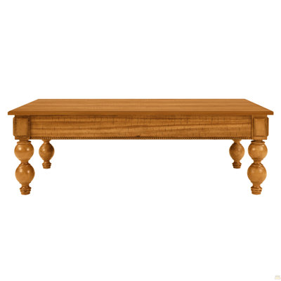 Rectangular Wooden Coffee Table With Storage Drawer, Vintage Cocktail Table With Solid Wood Gourd-Shaped Legs For Living Room,No-Tools Assembly (Natru