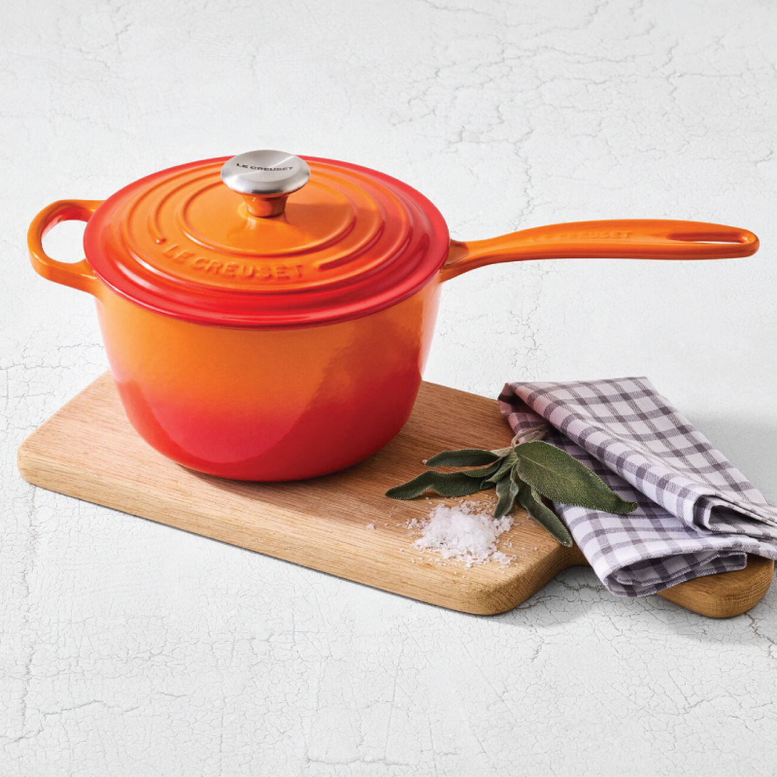 Le Creuset Signature Enameled Cast Iron Saucepan, Flame, 1.75 qt.