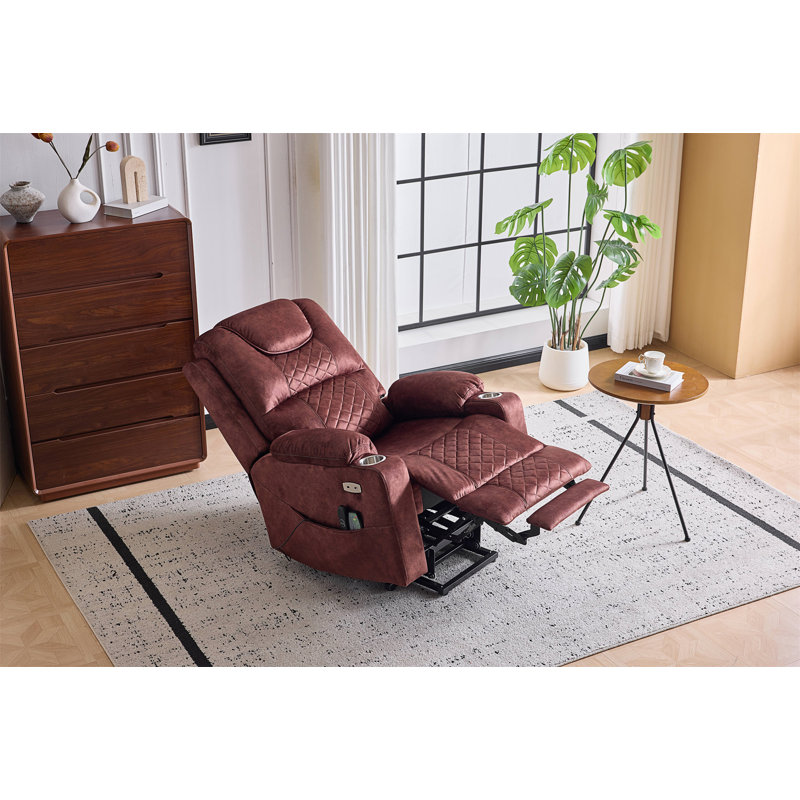 Oversized Power Lift Recliner Massage Chair For Elderly, Reddish Brown Velvet, Power - Push Button