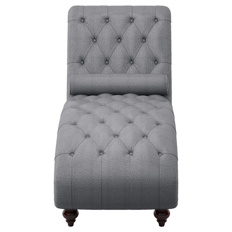 Chaise chic avec capitonnage à boutons, tissu texturé, structure en bois massif robuste et traversin de soutien élégant avec housse en tissu à boutons, garniture cloutée, construction relaxante