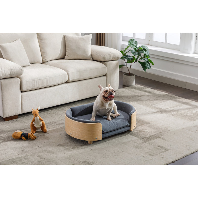 Canapé pour chien de style scandinave, Moyen (H 9,85 po x l 30,7 po x P 20,08 po), Gris foncé / naturel