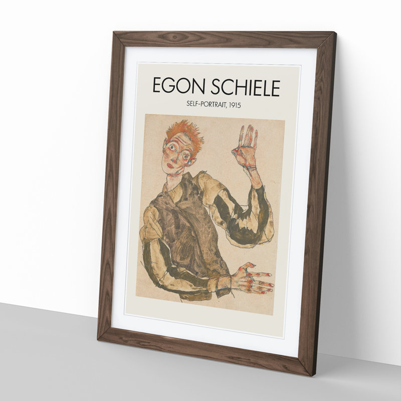 Self Portrait Vol.4 by Egon Schiele - Picture Frame Painting, 65cm H x 48cm W x 2cm D, Walnut