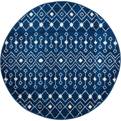 Tapis bleu / blanc en chenille / polyester tissé à la machine Briehn