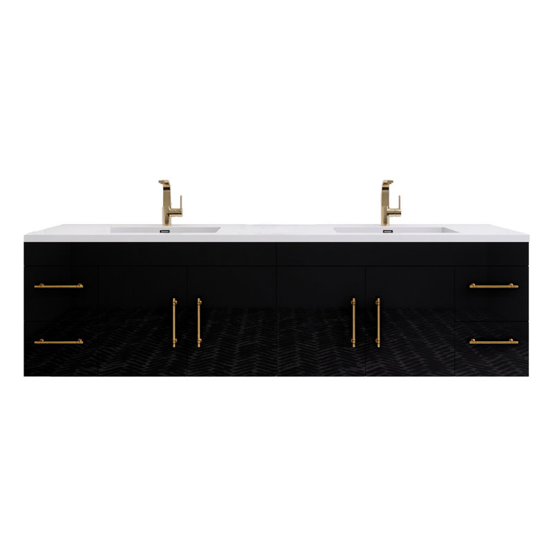 Tihanna 84'' Double Bathroom Vanity with Acrylic Top, Gloss Black