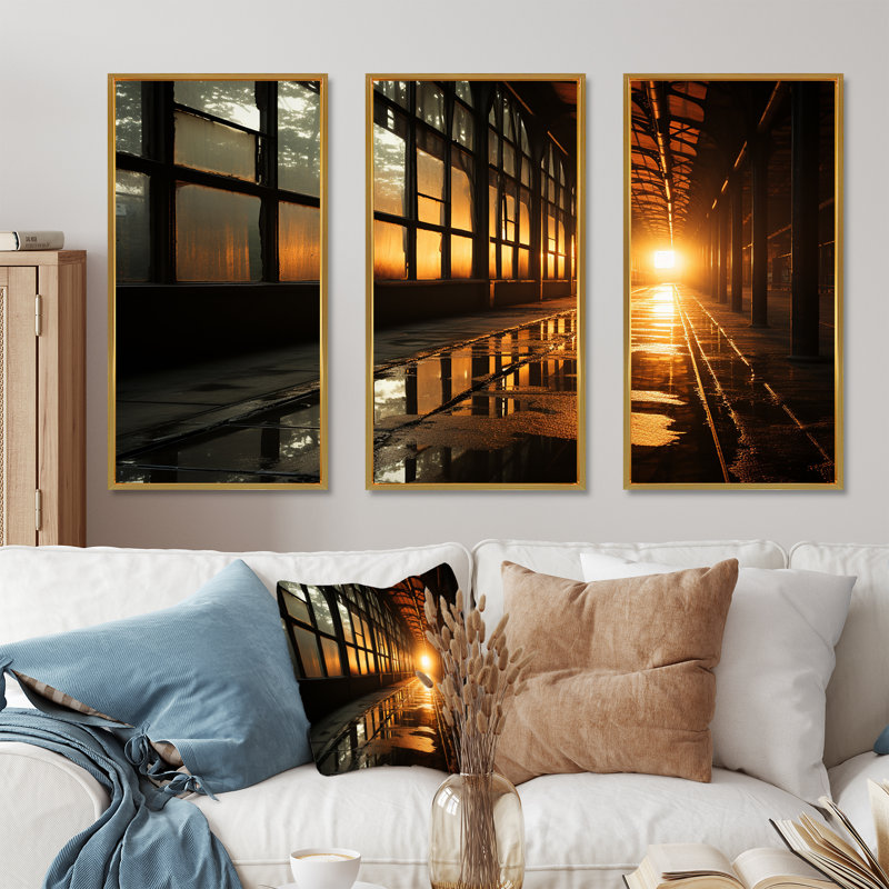 «Factory Landscape Russet Reverberation - Factories», ensemble de reproductions d'art mural, Cadre flottant doré