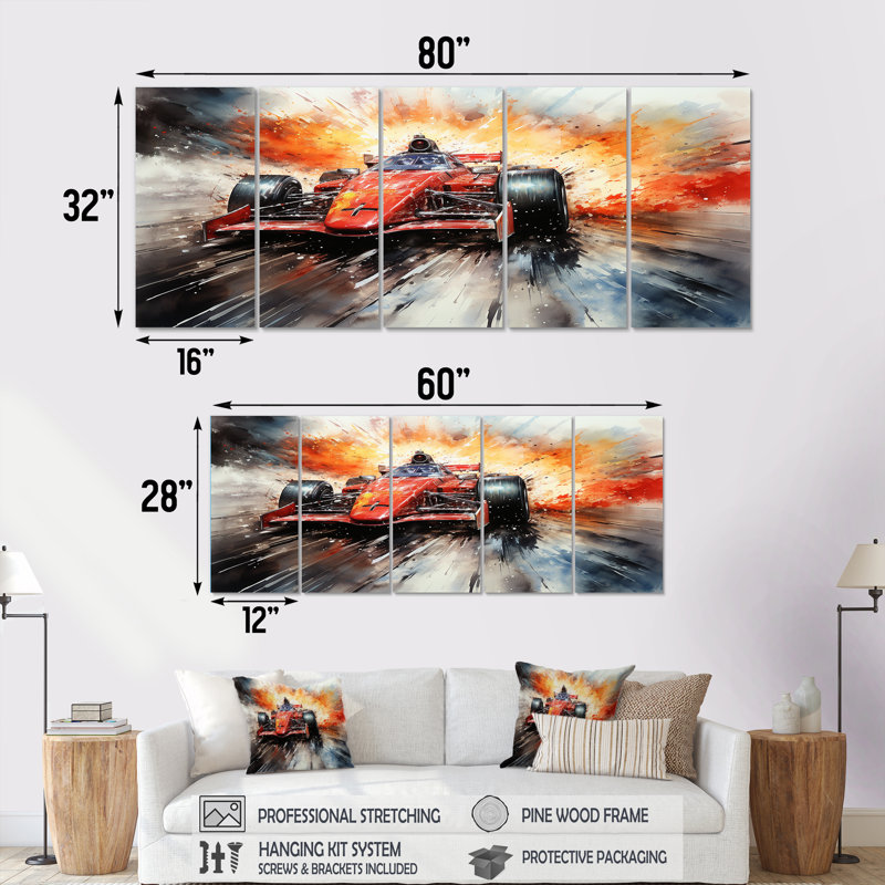 Formule 1 voiture de vitesse Speedway Fury II - ensemble de décorations murales 5 pièces, H 32 po x l 80 po
