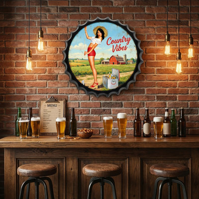 Country Vibes capsules de bouteilles en métal, plaque d'étain, art mural, plaque décorative rétro, 13,8 x 13,8 pouces