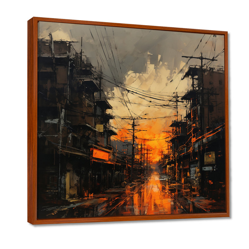 Décoration murale Stoneham - City Buildings, H 30 po x l 30 po x P 1 po, Toile avec cadre flottant brun