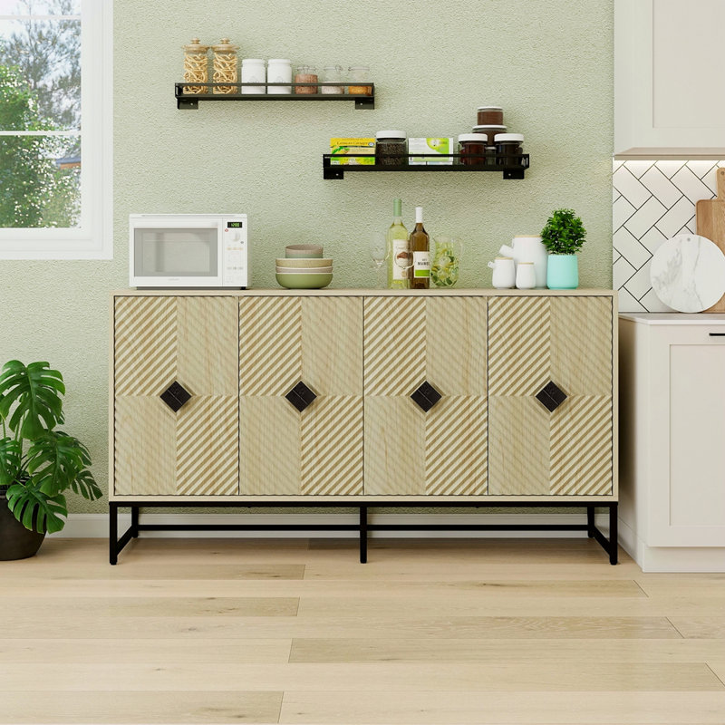 Buffet sculpté à 4 portes, armoire buffet avec rangement, armoire à café moderne avec tablette réglable pour le salon, la salle à manger et la cuisine