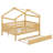 Full Size Wooden House Bed With Twin Size Trundle, Wood Bed Frame With Roof And Safety Guardrail For Kids, Teens, Boys Or Girls-1460201231-1460201226