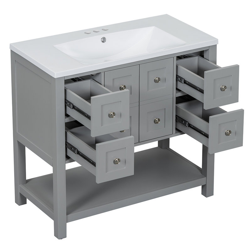 Meuble-lavabo de 36 po avec lavabo sous comptoir, ensemble de meuble-lavabo autoportant avec 4 tiroirs et portes à fermeture douce, armoire de rangement en bois massif (Identique à SW000123AAE)